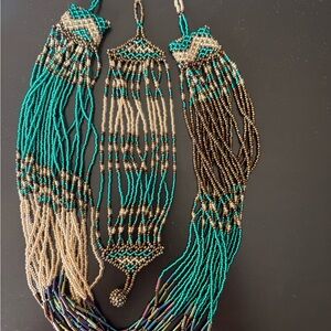 Artisan Beaded Necklace with Teal and Gold Highlights